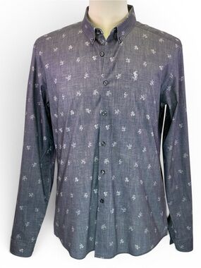 Father Sons Stretch Slim Fit Long Sleeve Gray Floral Button‎ Down XXL